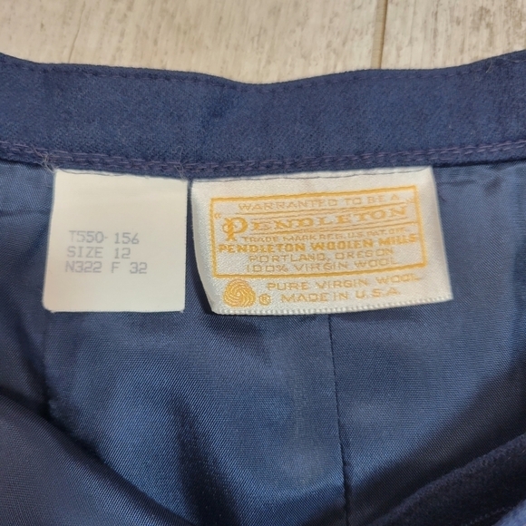 Vintage Navy Blue Wool Pendleton Midi Skirt 12 - Picture 2 of 6